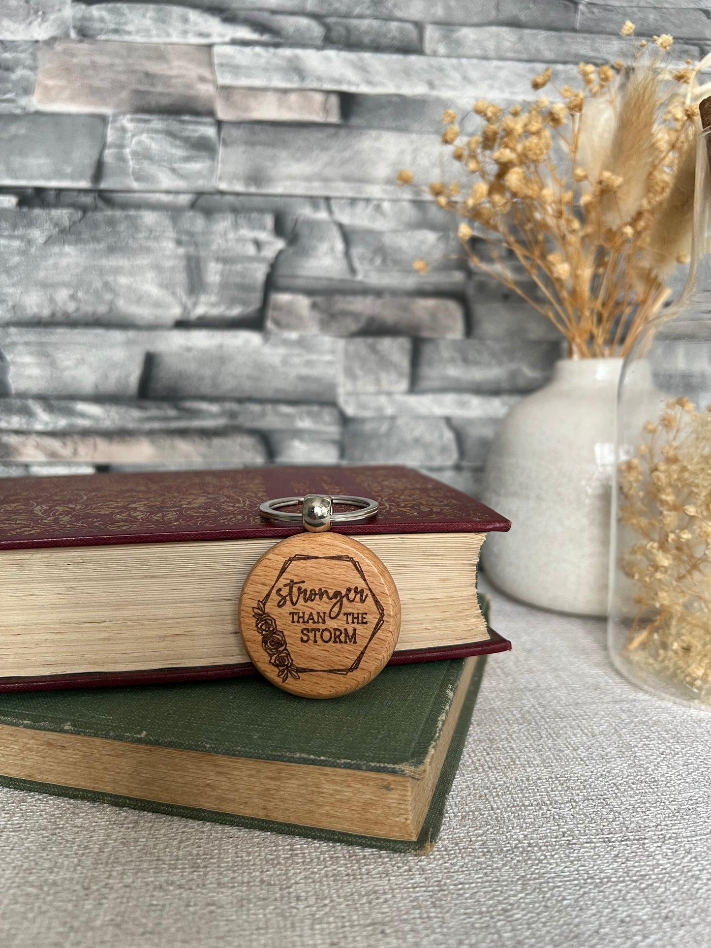Stronger than the storm engraved keyring