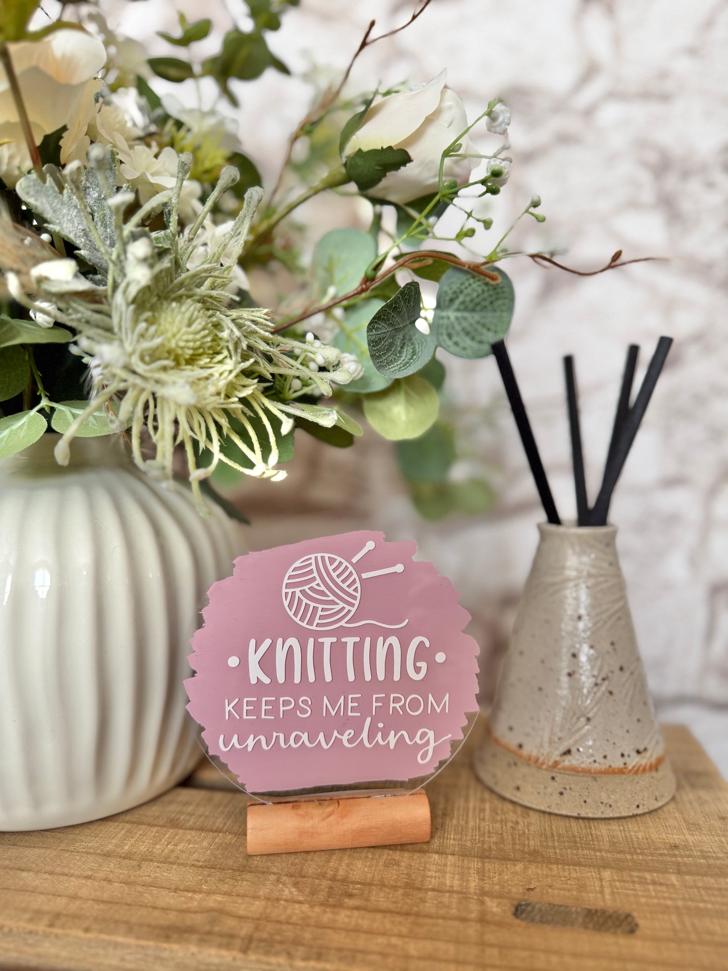 Knitting keeps me from unraveling acrylic plaque