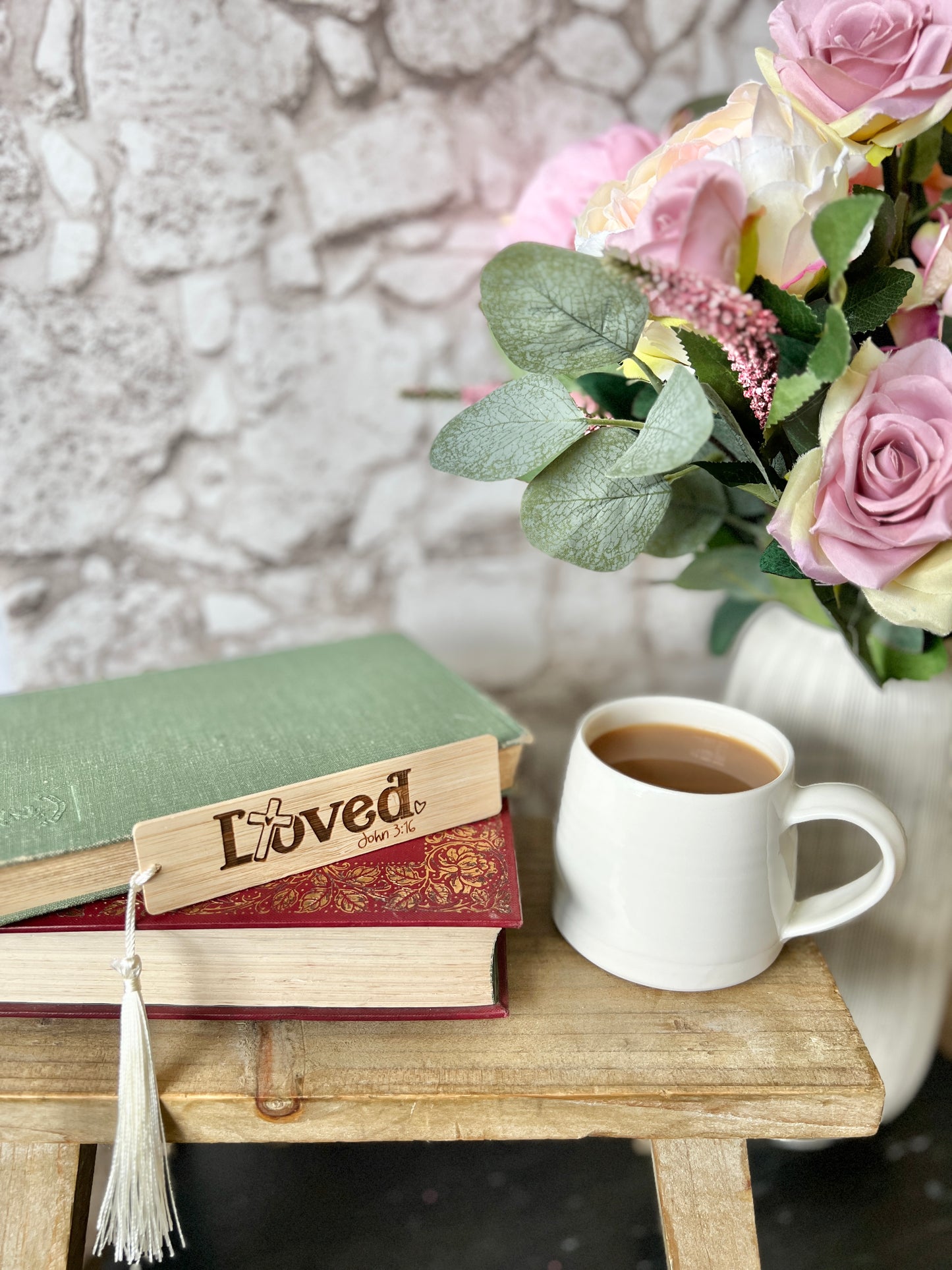 Loved John 3 : 16 engraved wooden bookmark