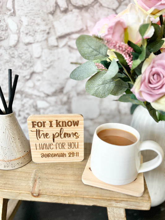 Jeremiah 29:11 engraved wooden coaster