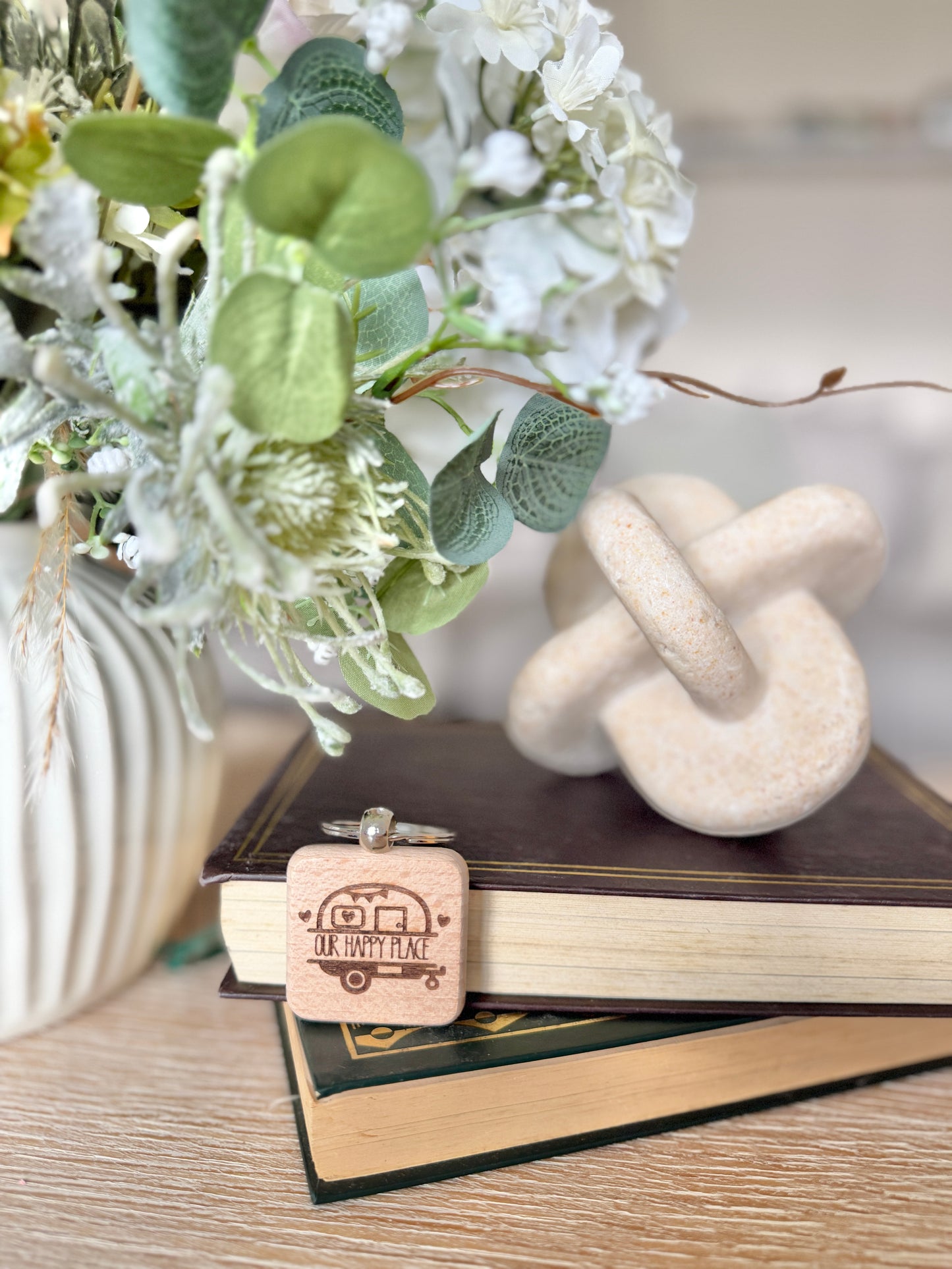 Our happy place (caravan)engraved wooden keyring
