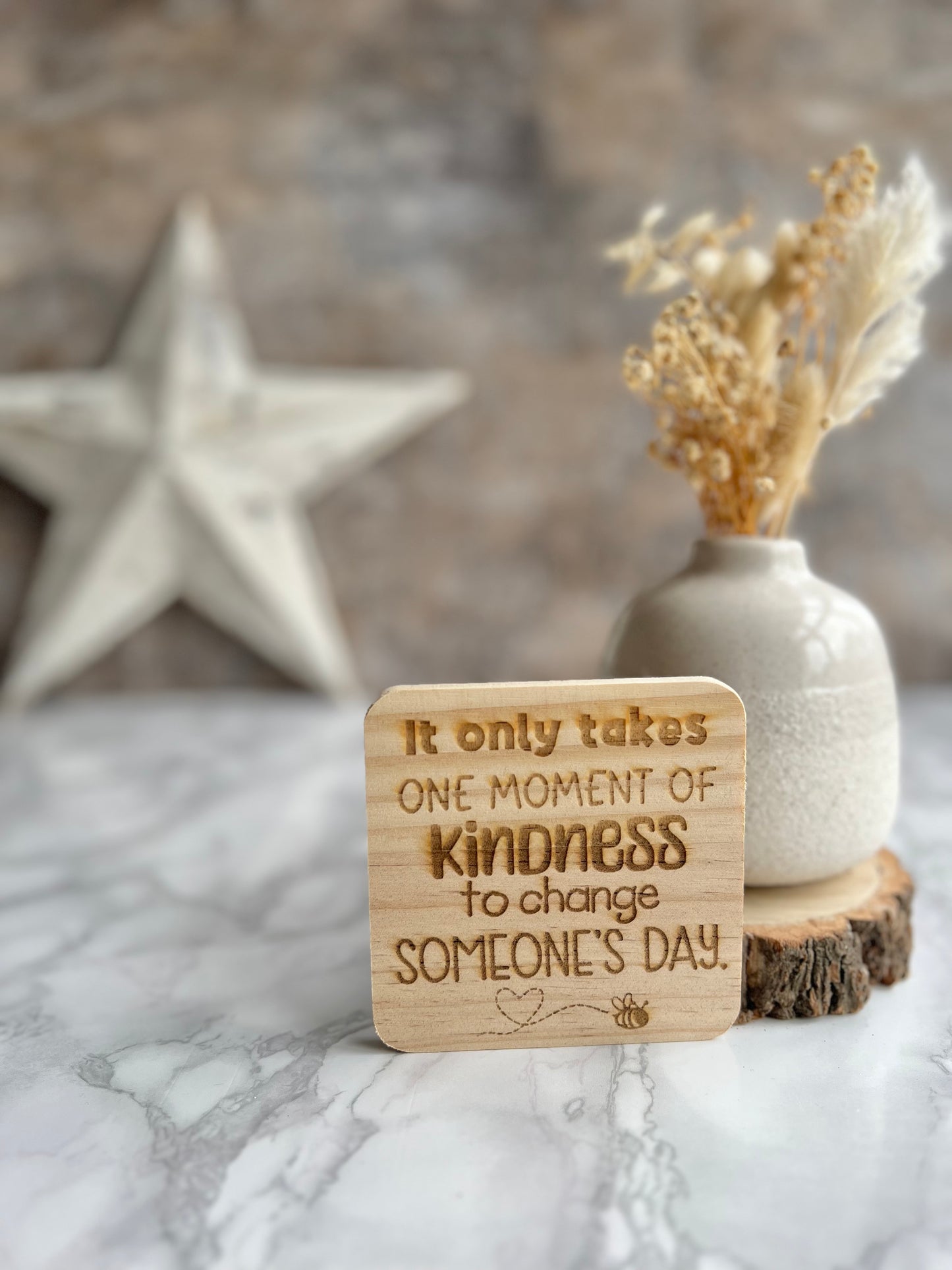Kindness engraved wooden coaster