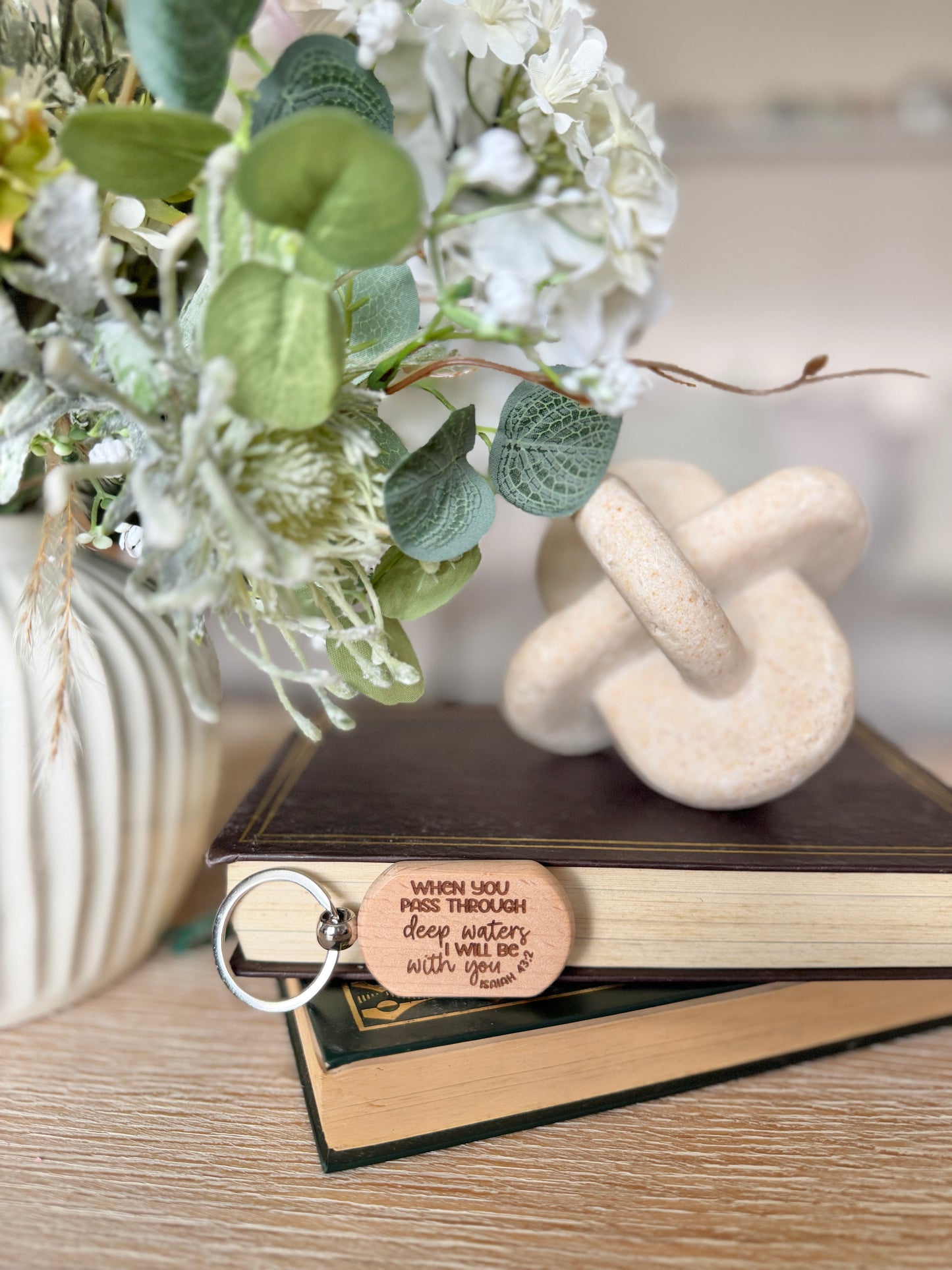 When you pass through deep waters engraved keyring