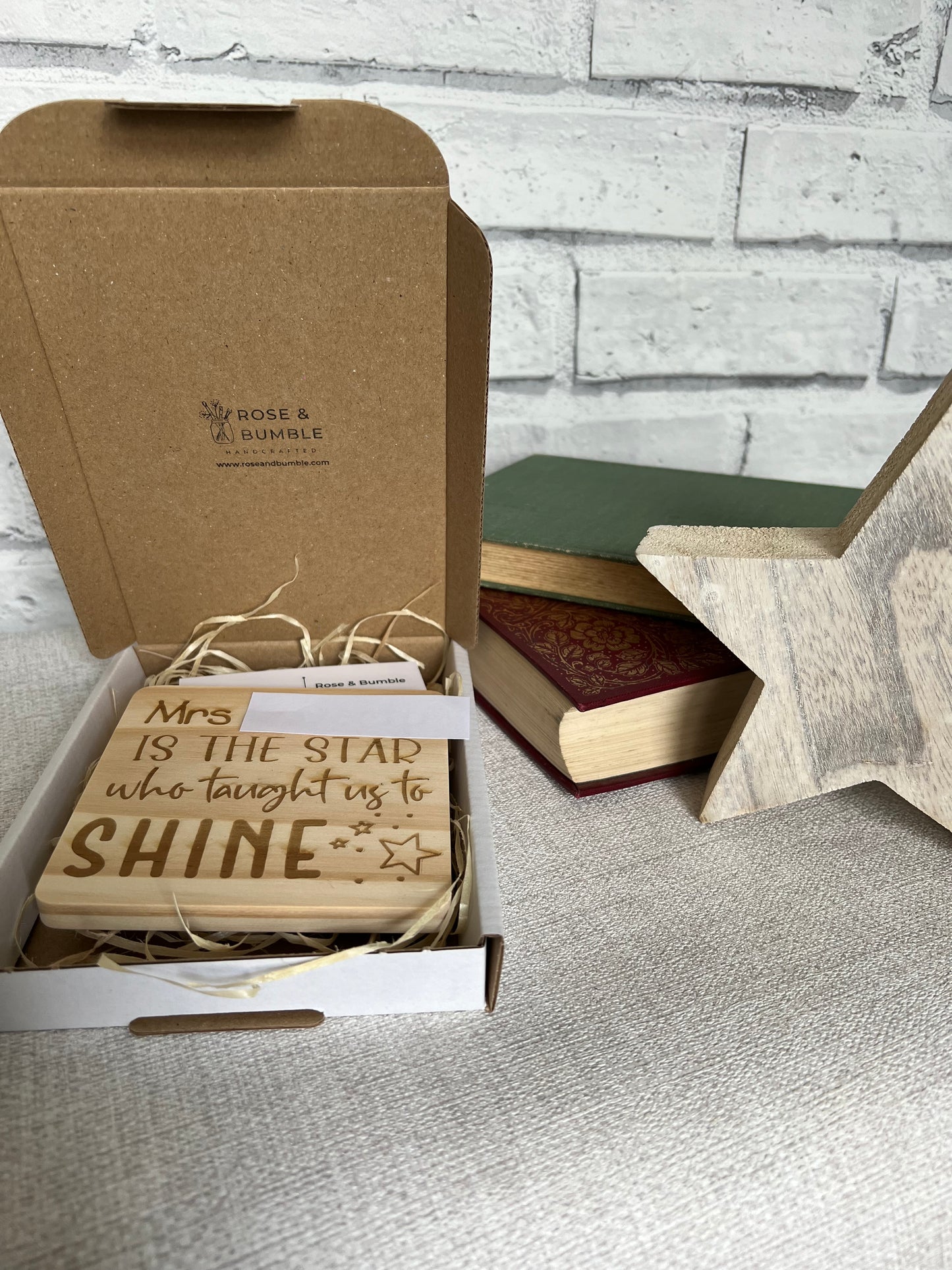 Classroom assistant star engraved wooden coaster