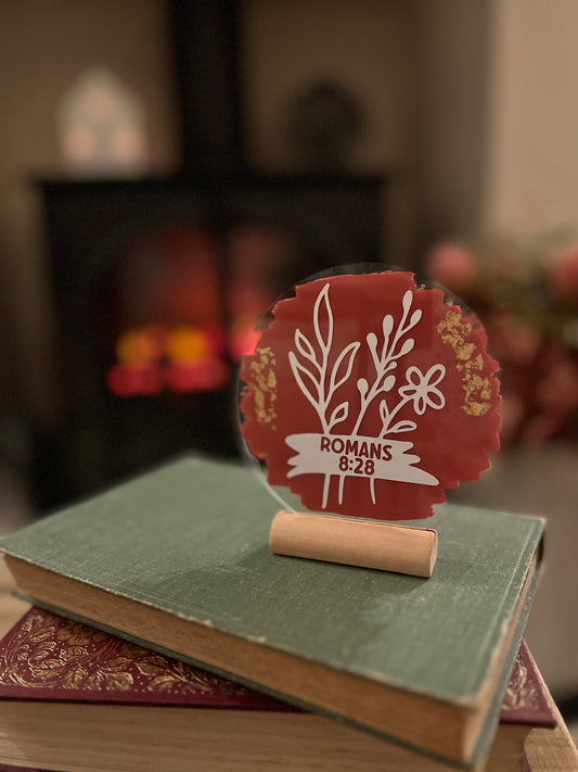 Romans 8 v 28 acrylic plaque