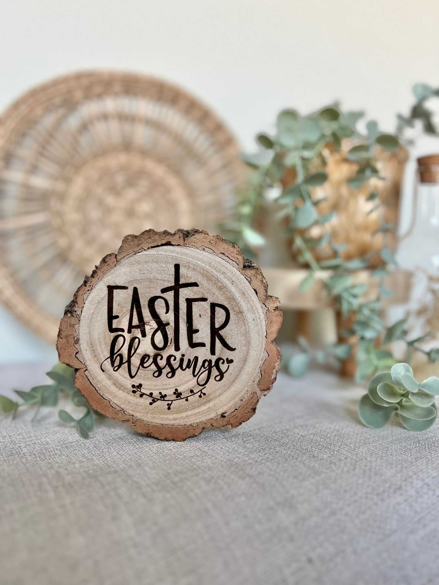 Easter blessings (cross) engraved wooden plaque