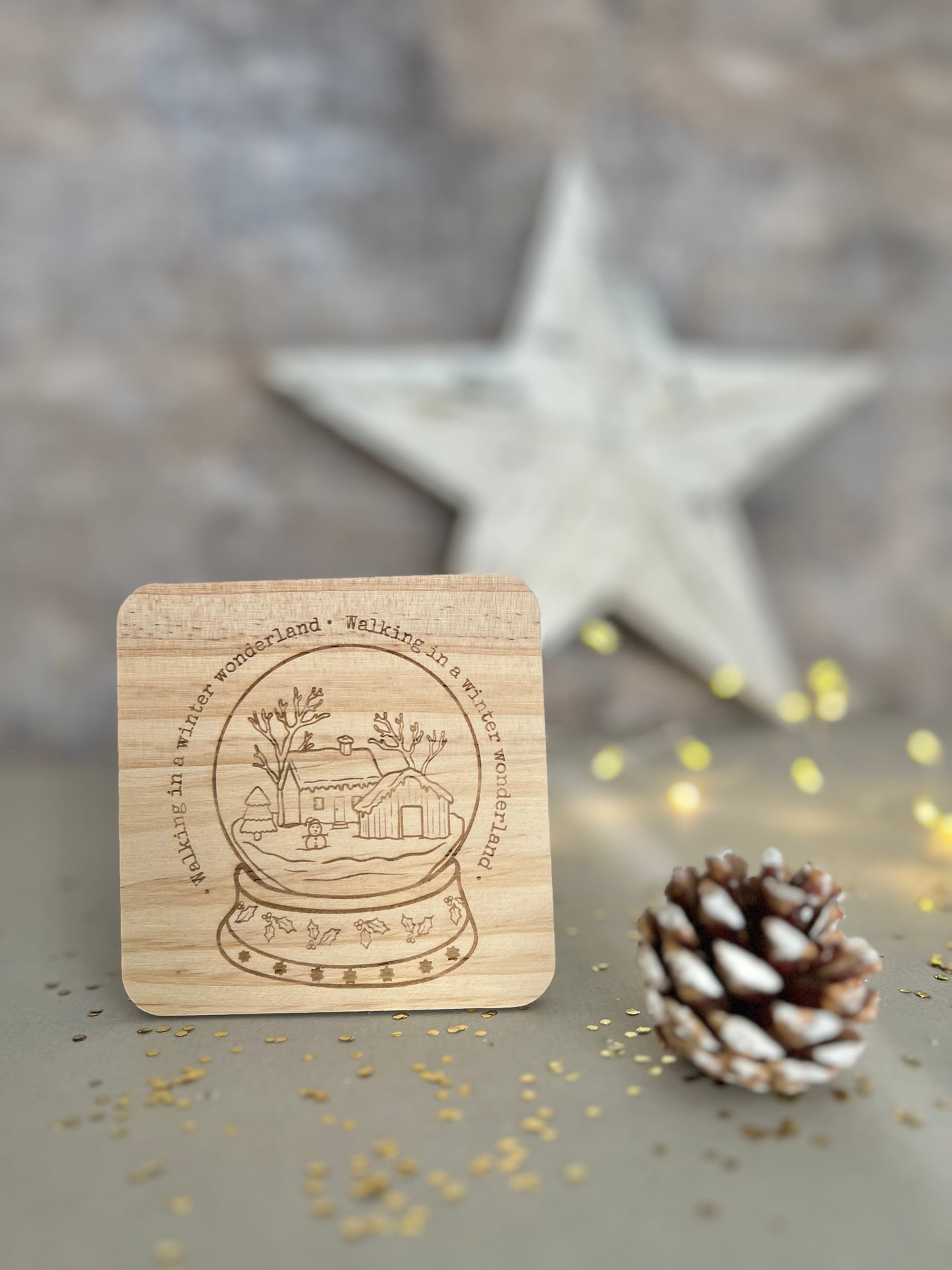 Walking in a winter wonderland wooden engraved coaster