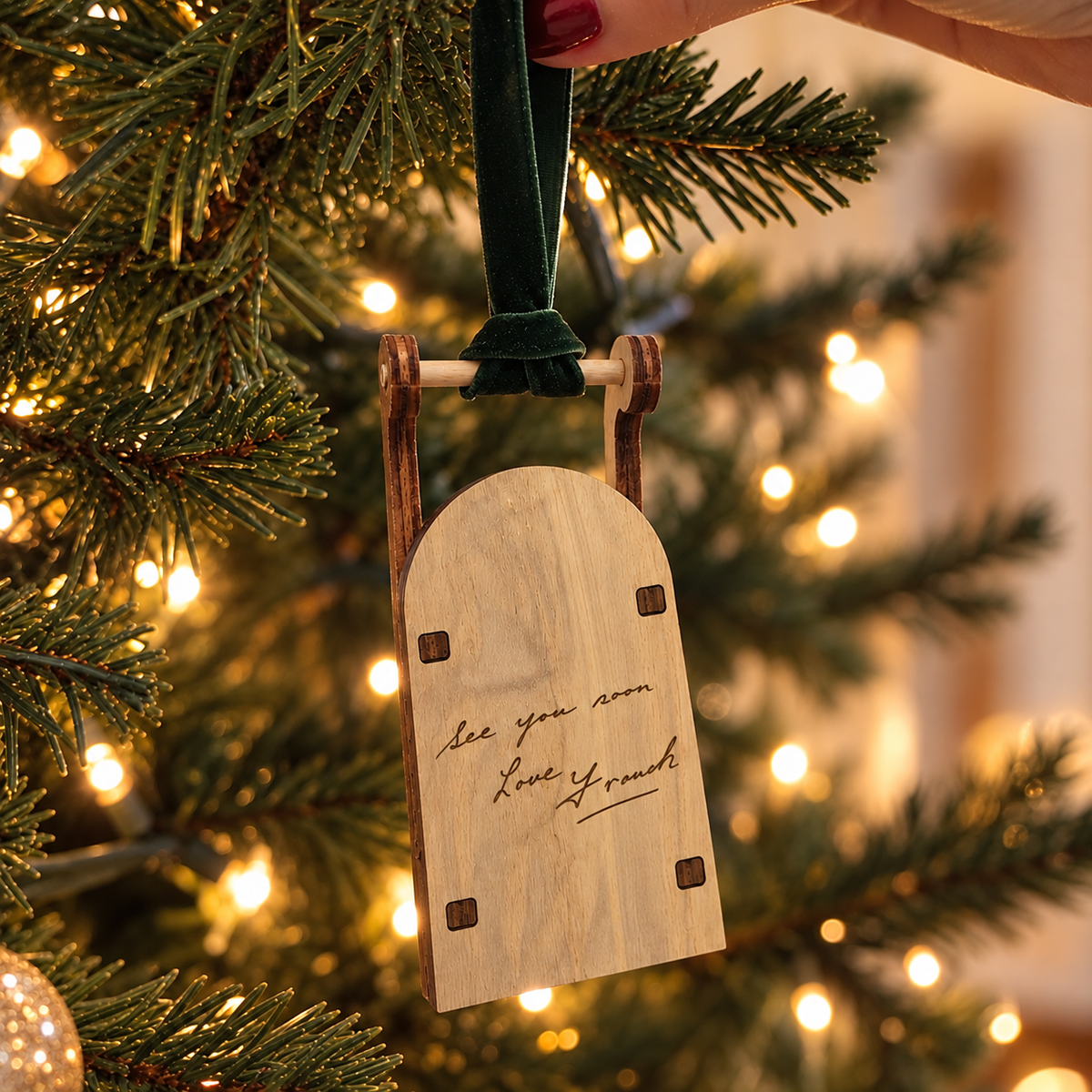 Handwriting Keepsake Wooden Sleigh Christmas Tree Decoration
