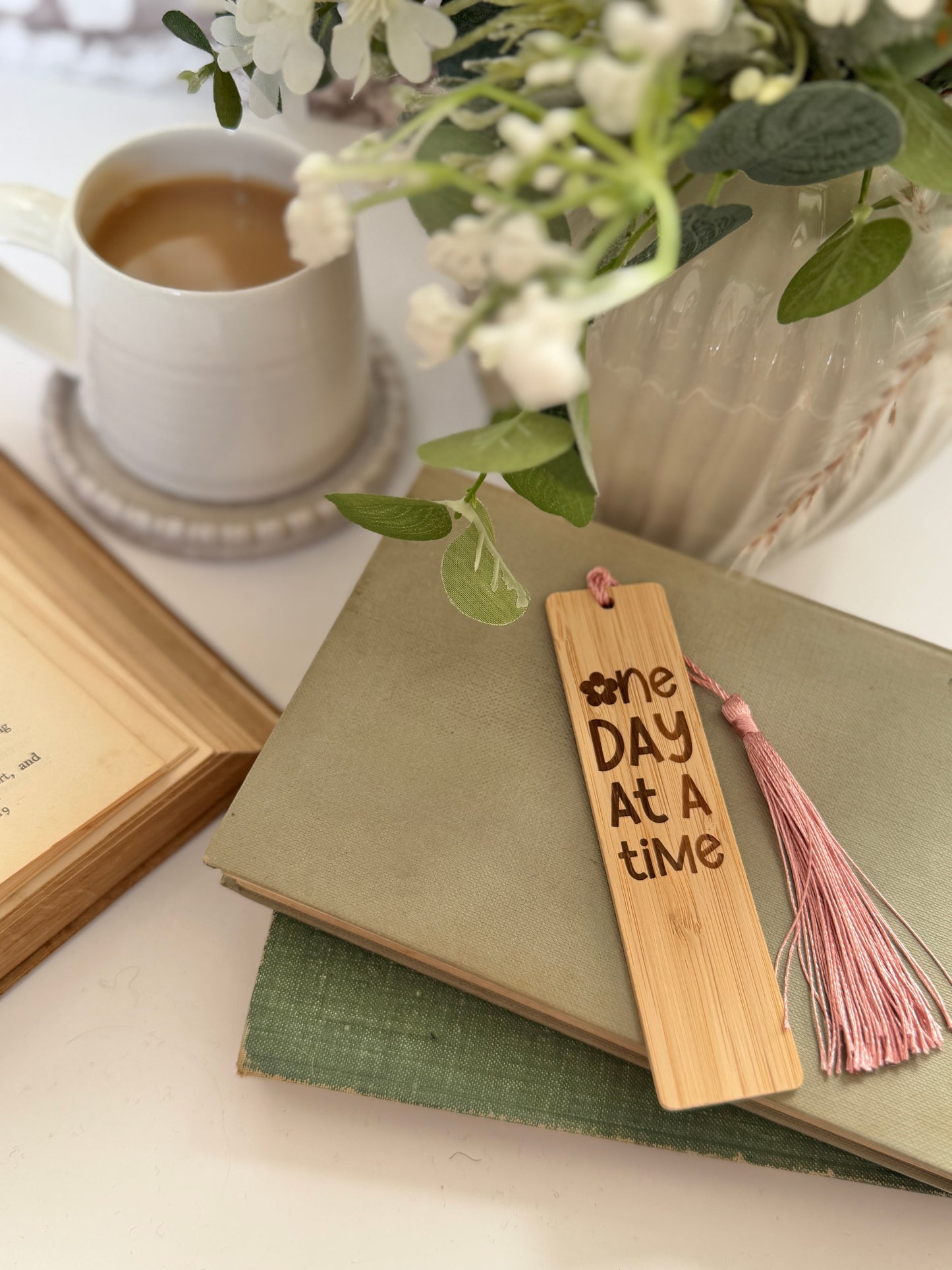 One day at a time engraved wooden bookmark