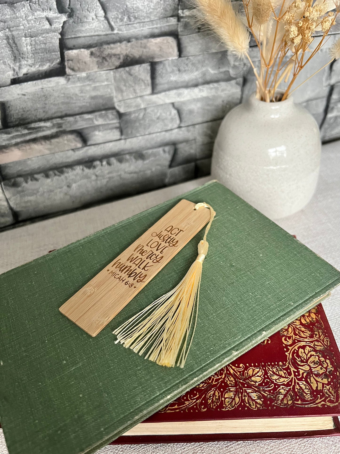Act justly, love mercy, walk humbly wooden engraved bookmark