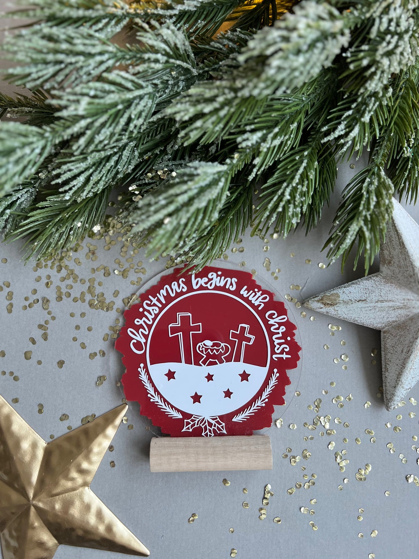 Christmas begins with Christ acrylic plaque