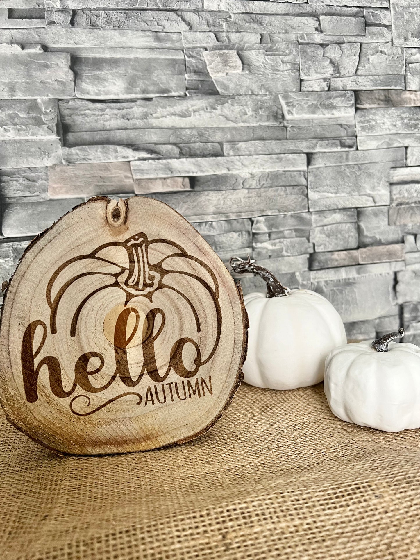 Hello Autumn engraved wooden plaque