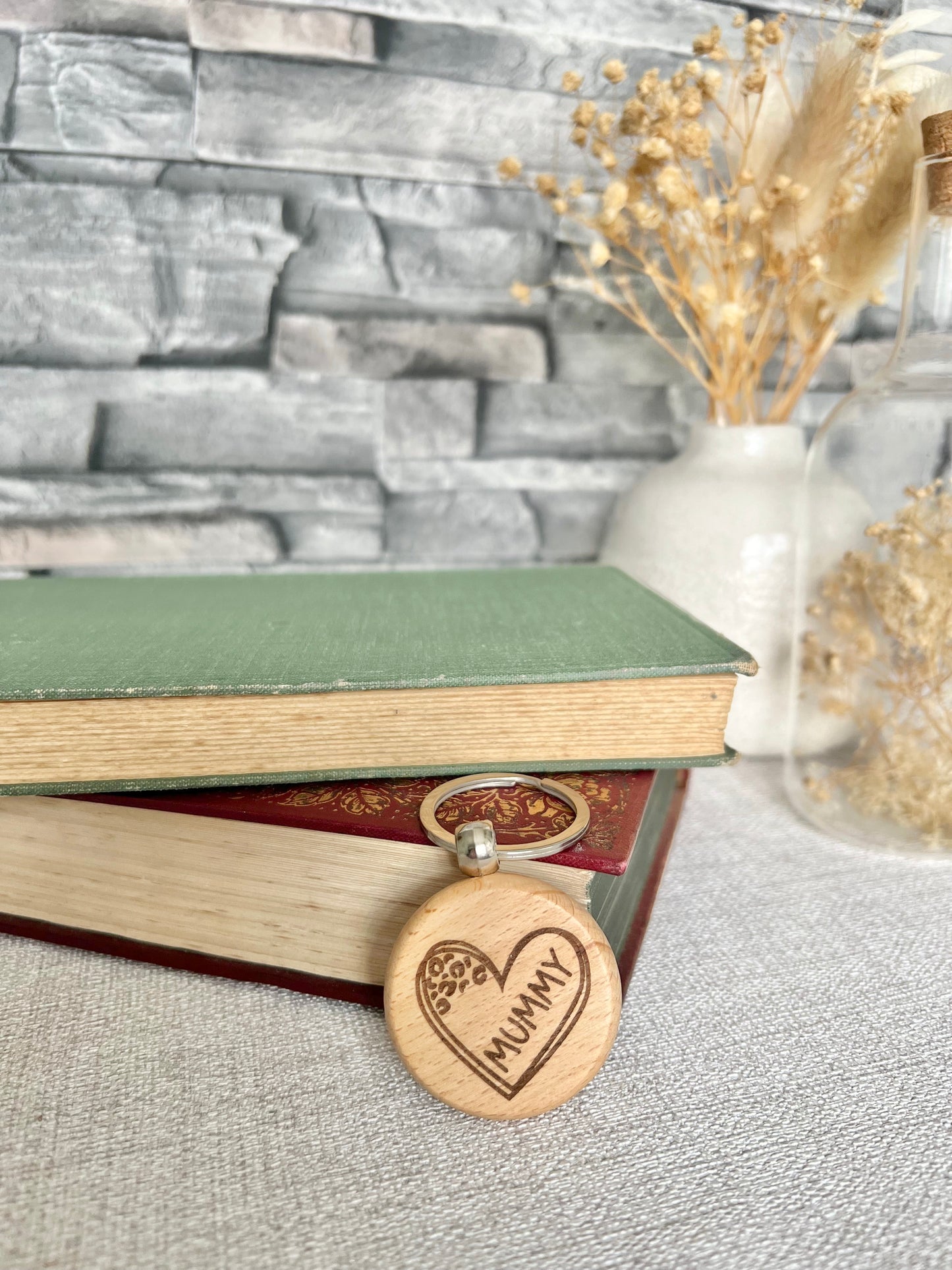 Mummy heart engraved keyring