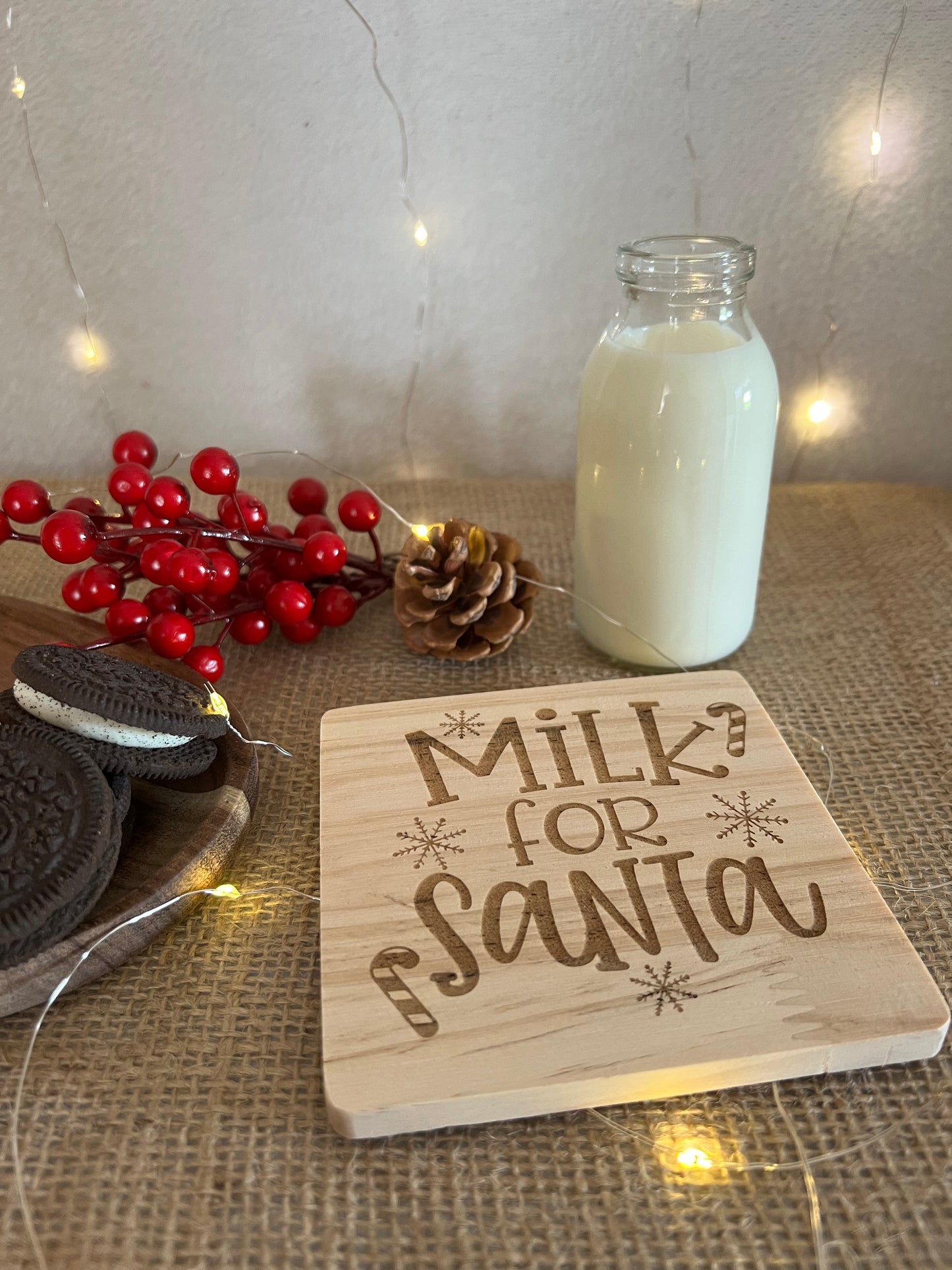 Milk for Santa wooden engraved coaster