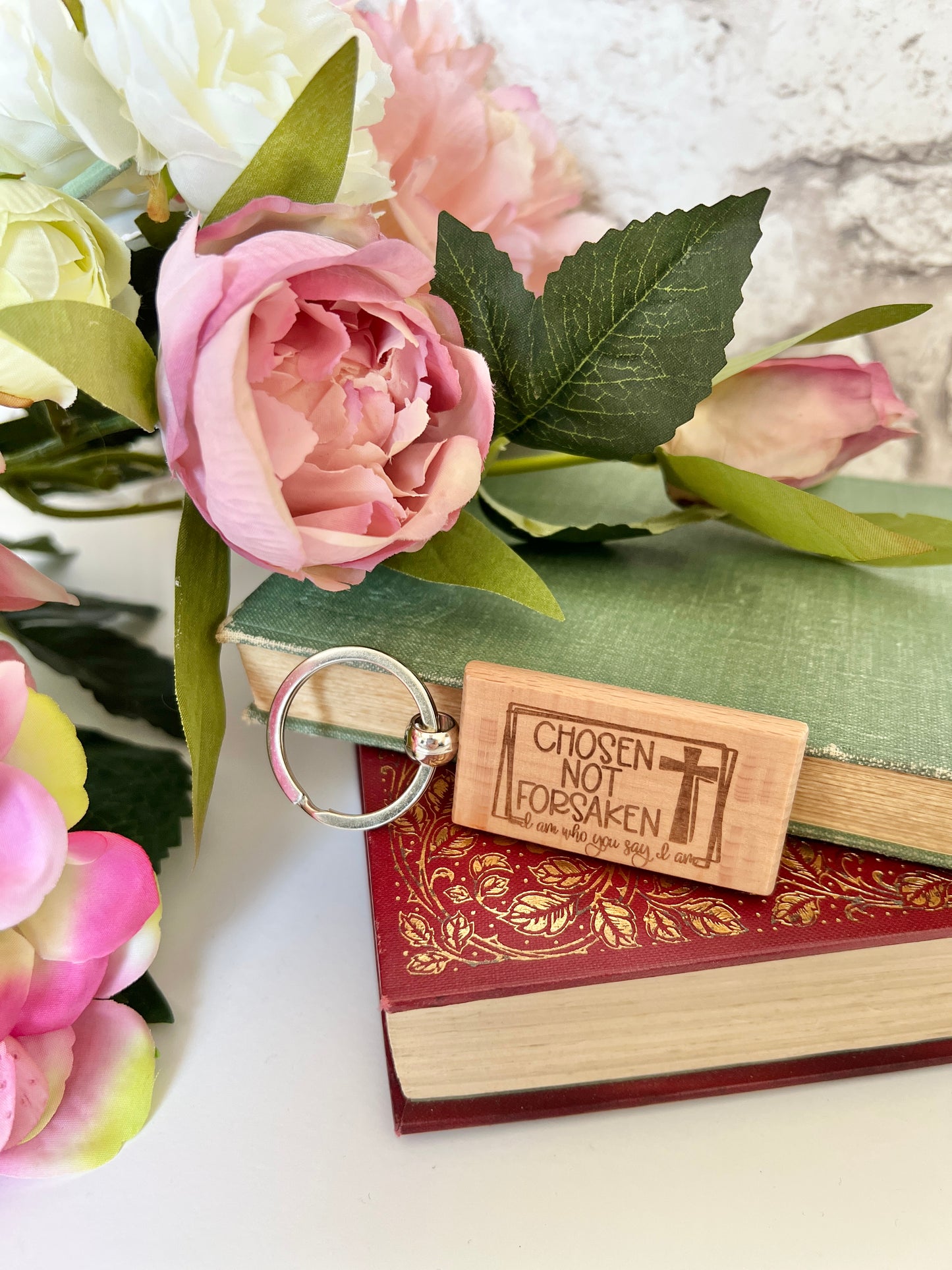 Chosen not forsaken engraved keyring