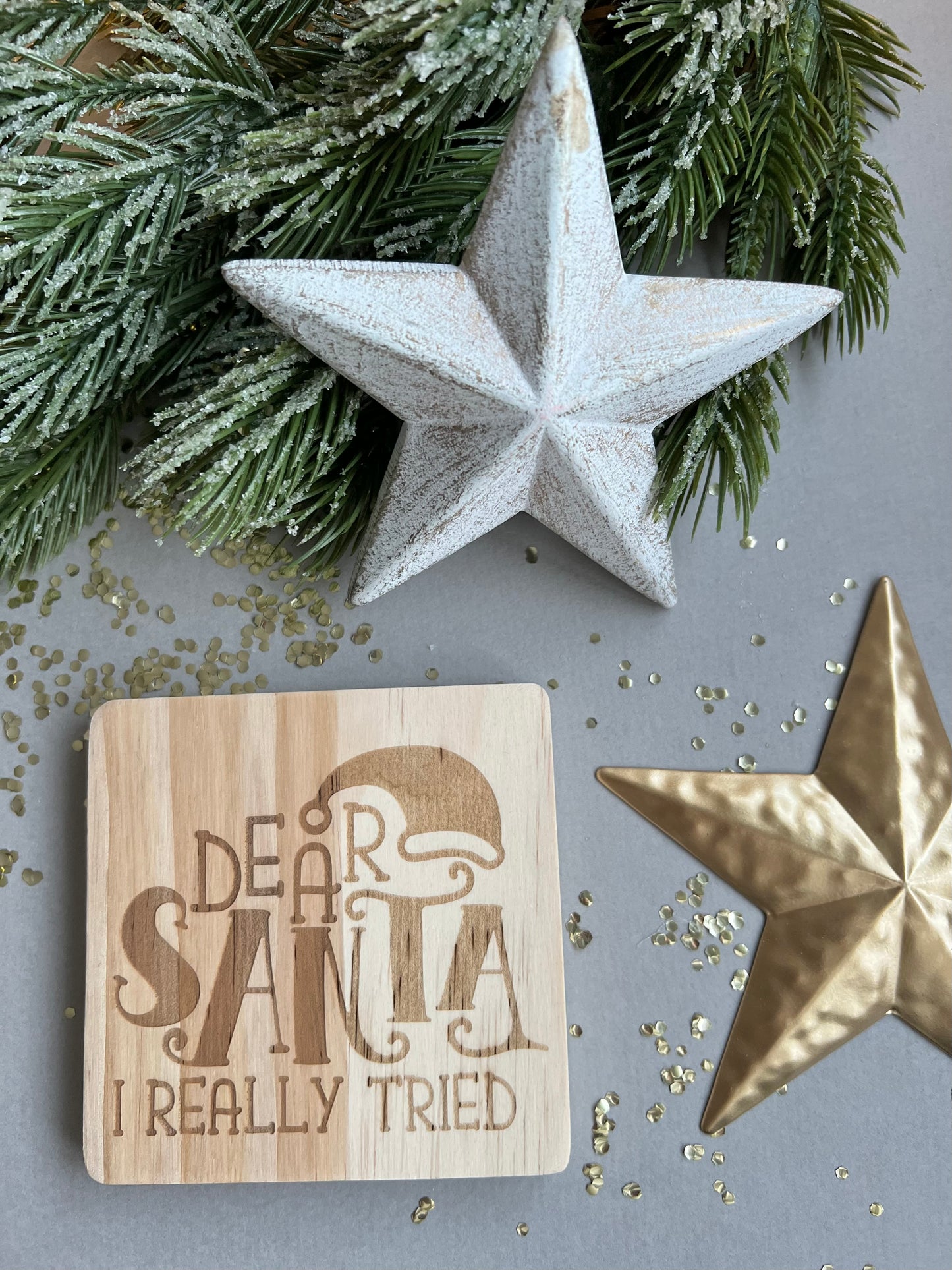Santa I tried wooden engraved coaster