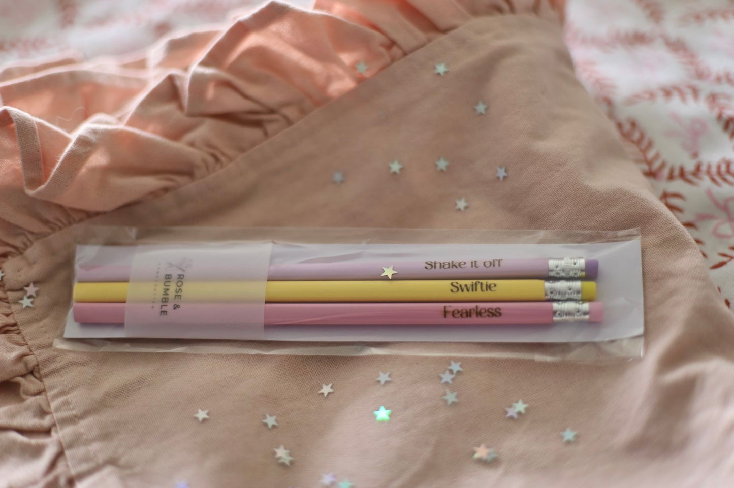 Taylor Swift Inspired Engraved Pencil Pack: 'Shake It Off,' 'Swiftie,' 'Fearless' set