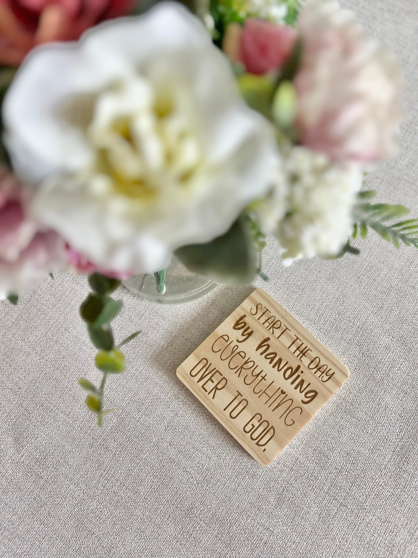 Start the day engraved wooden coaster