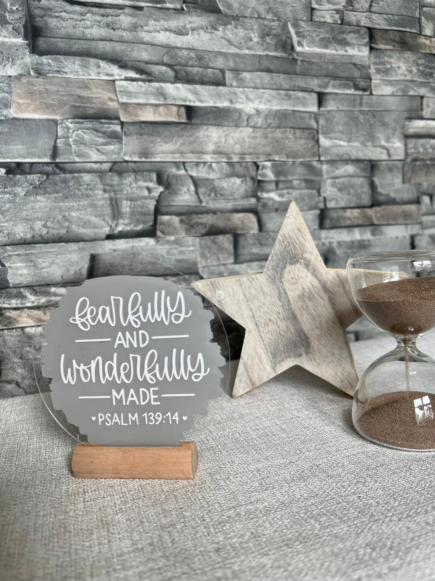 Fearfully and wonderfully made acrylic plaque