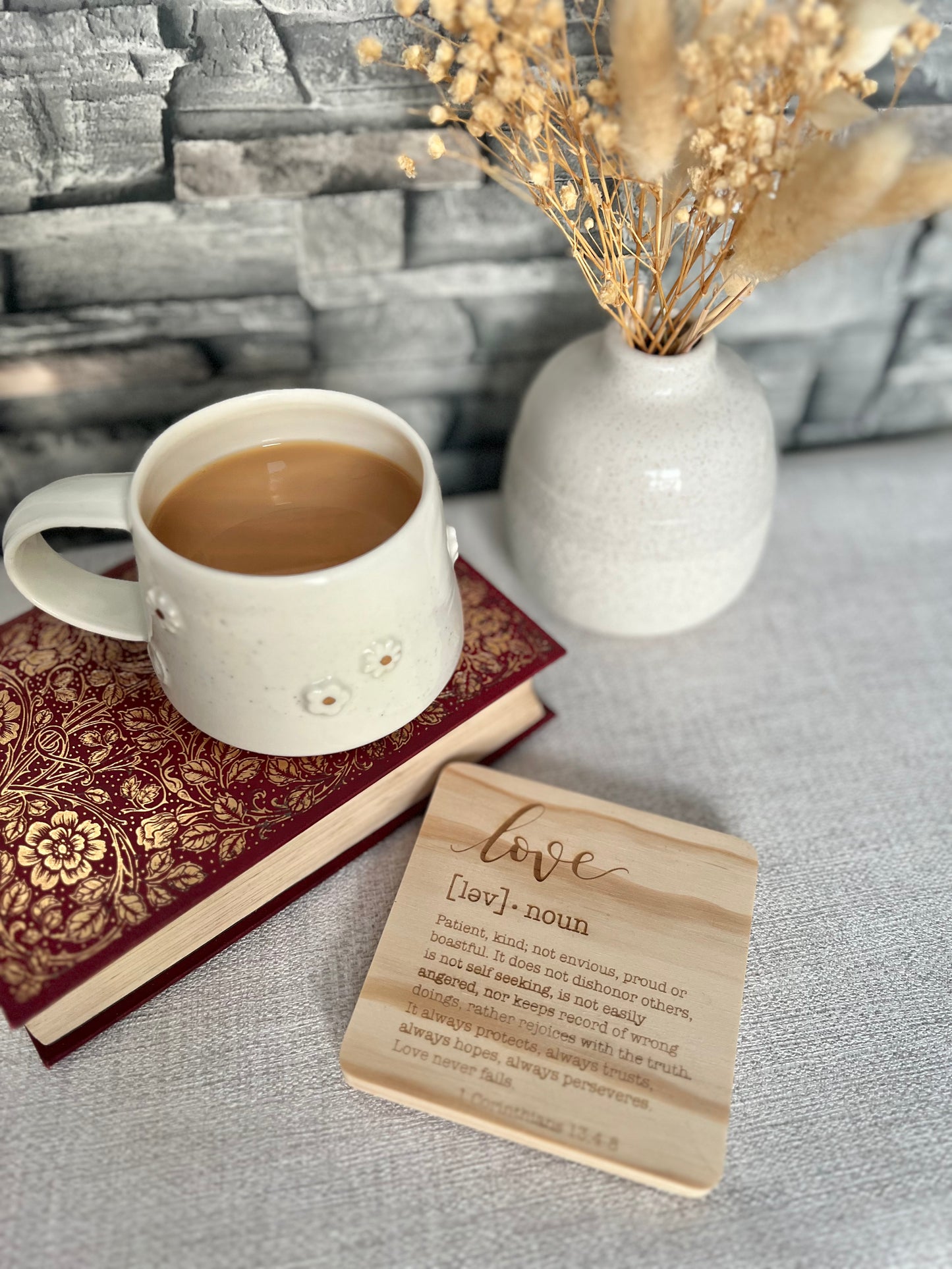 Love definition engraved wooden coaster