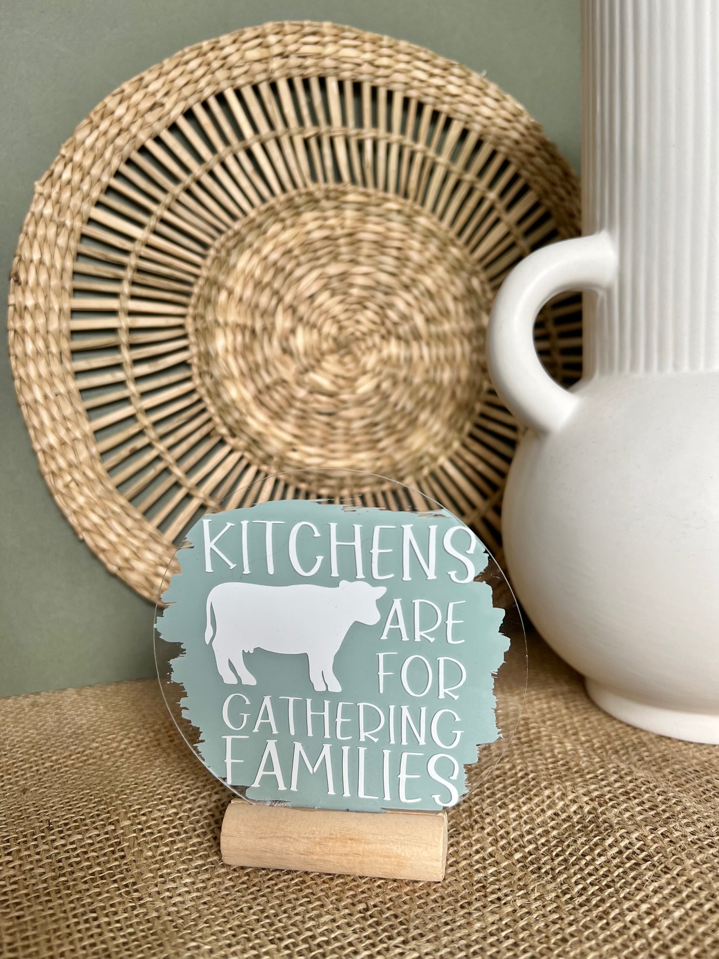 Kitchens are for gathering families acrylic plaque (cow design)