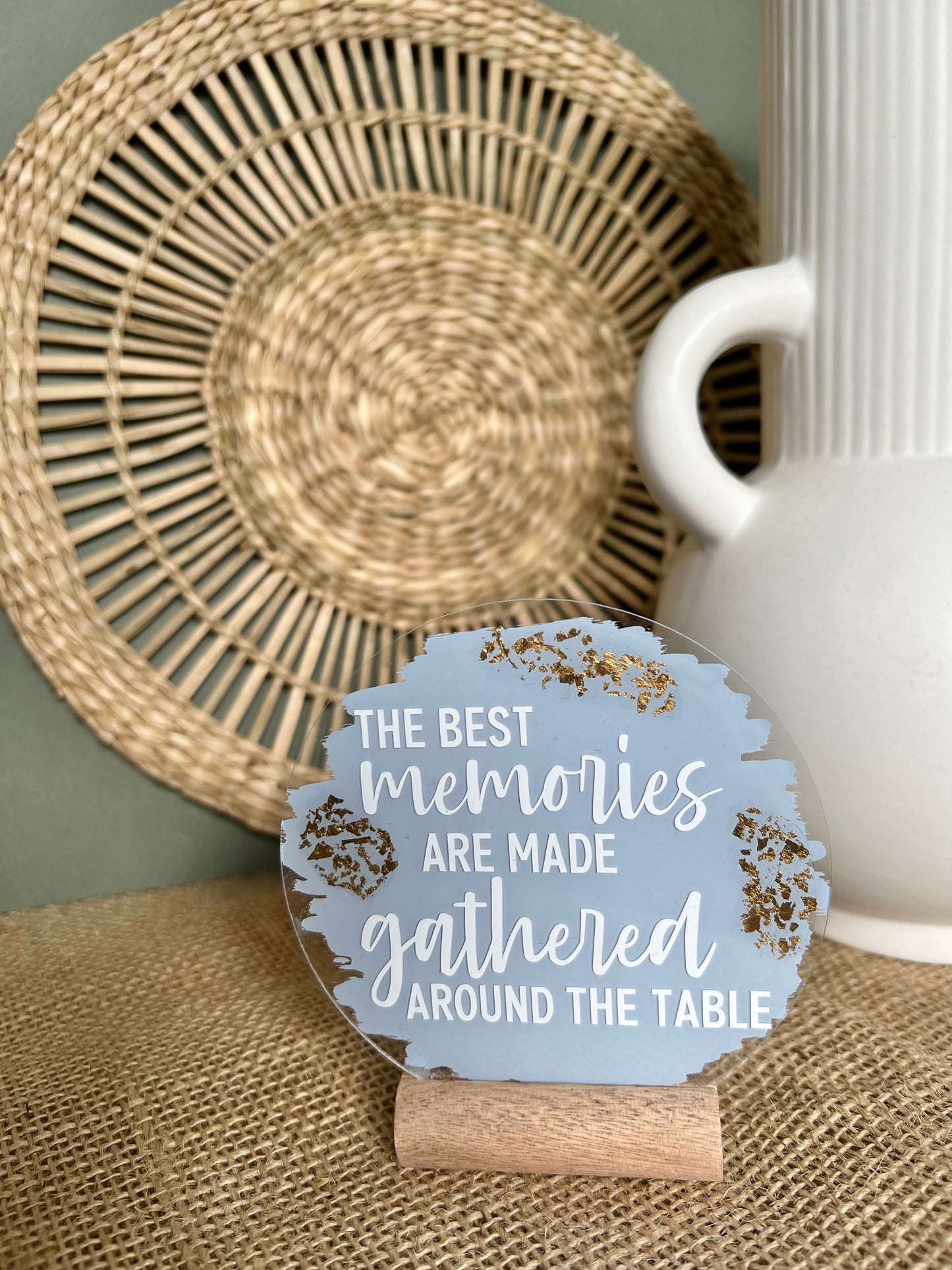 The best memories are made gathered around the table acrylic plaque