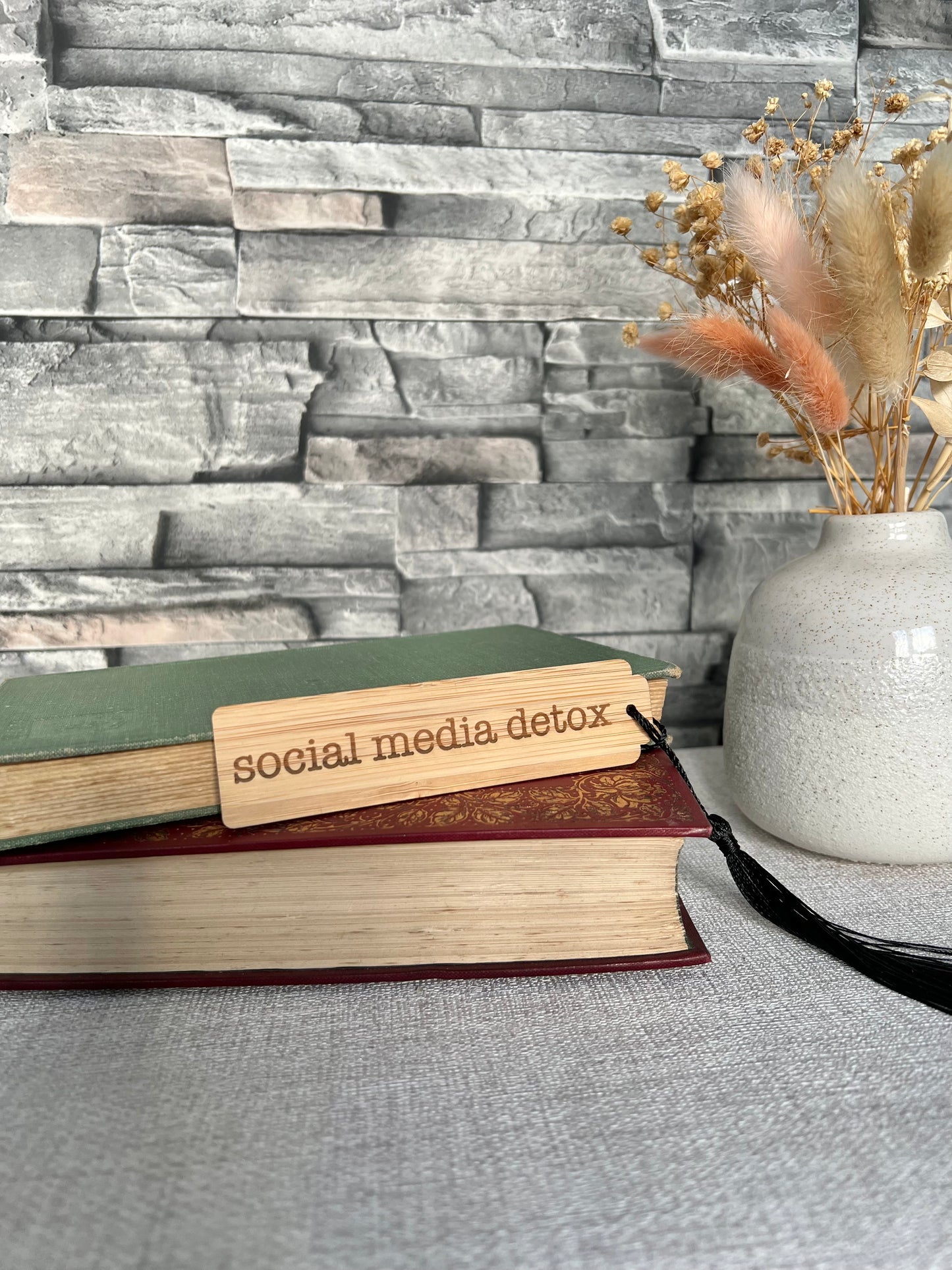 Social media detox wooden engraved bookmark