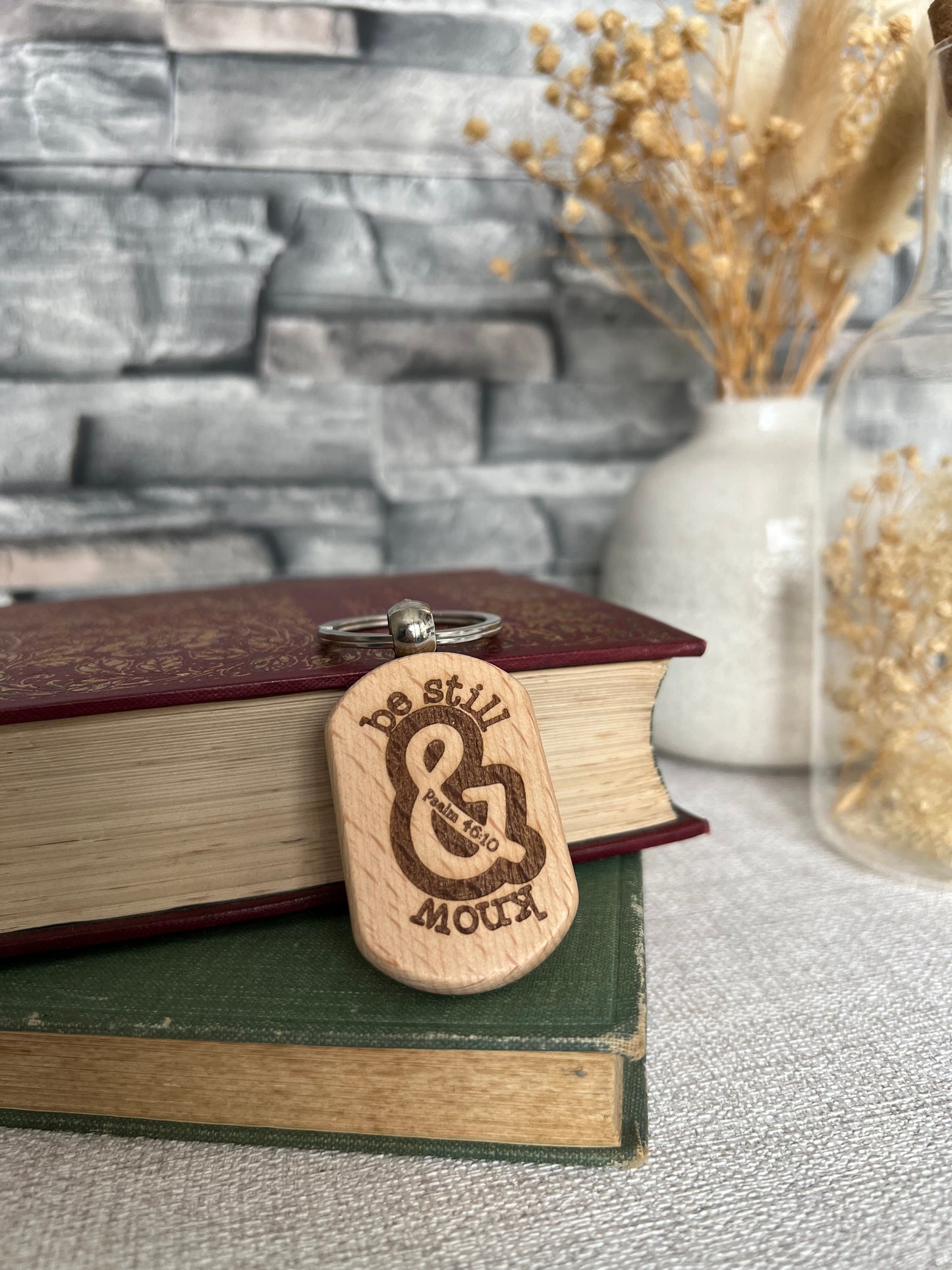 Be still & know engraved keyring