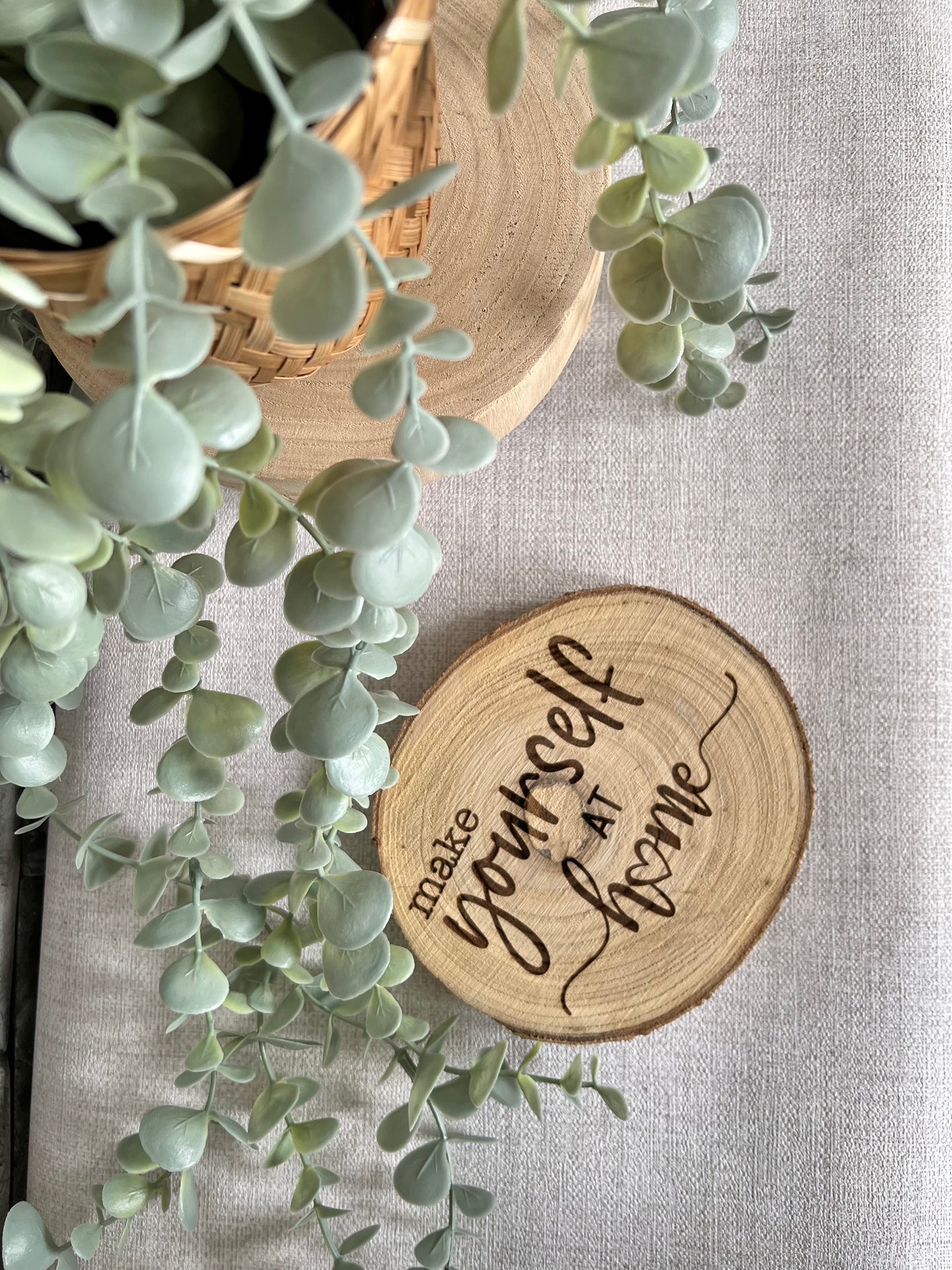 Make yourself at home engraved wooden pot stand