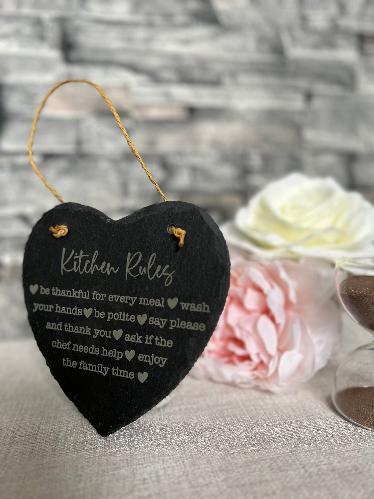 Kitchen rules engraved slate sign