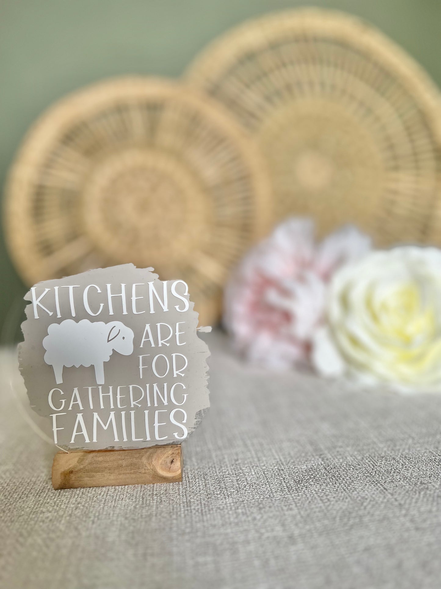 Kitchens are for gathering families acrylic plaque (sheep design)