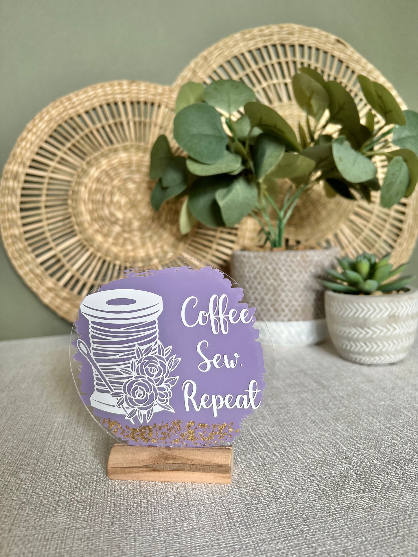 Coffee. Sew. Repeat acrylic plaque