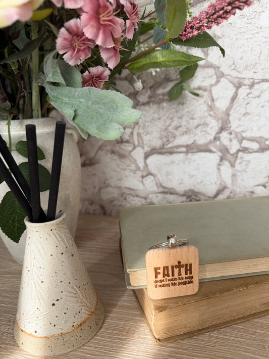 Faith makes life possible engraved keyring