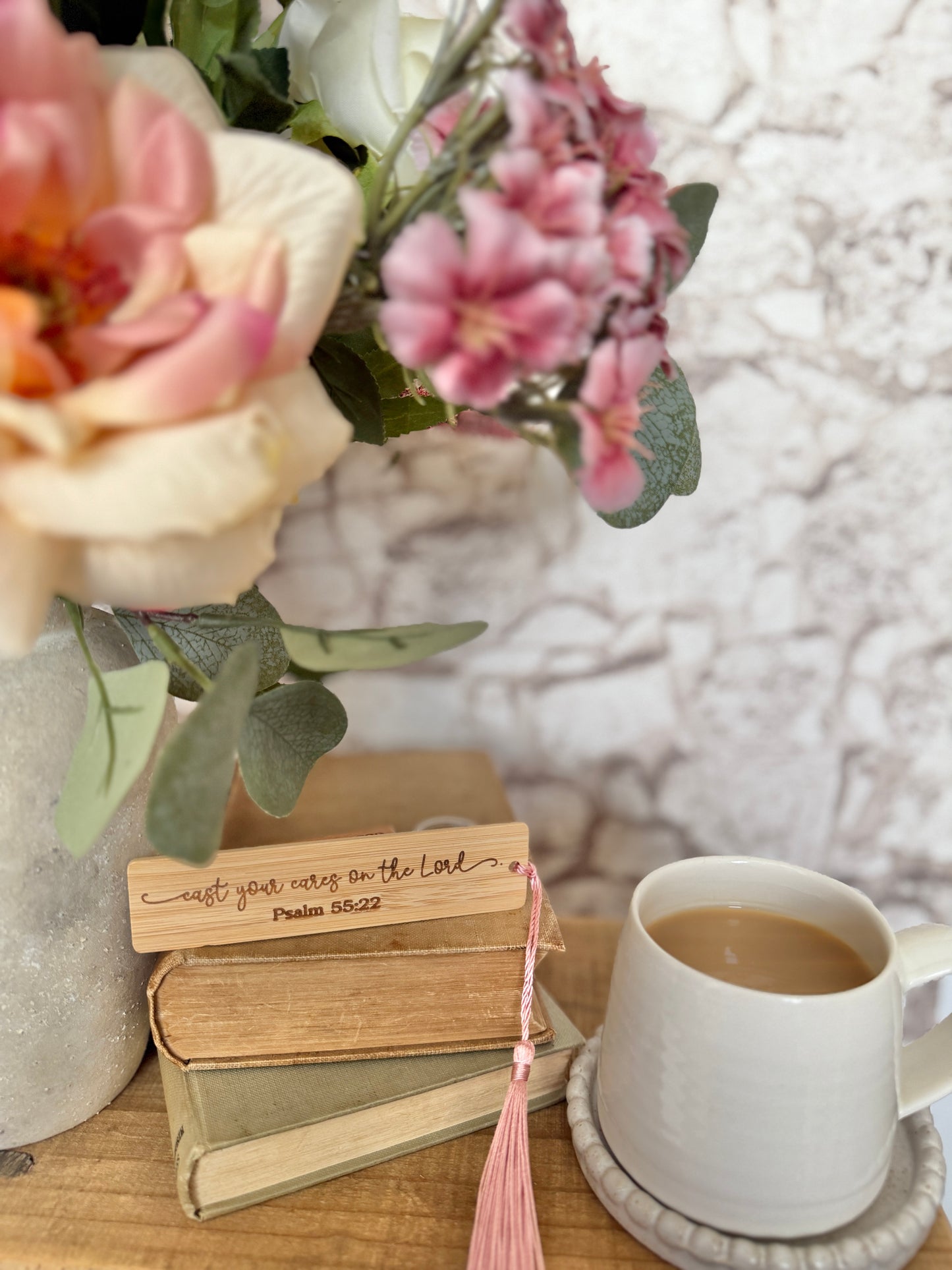 Cast all your cares on the Lord wooden engraved bookmark