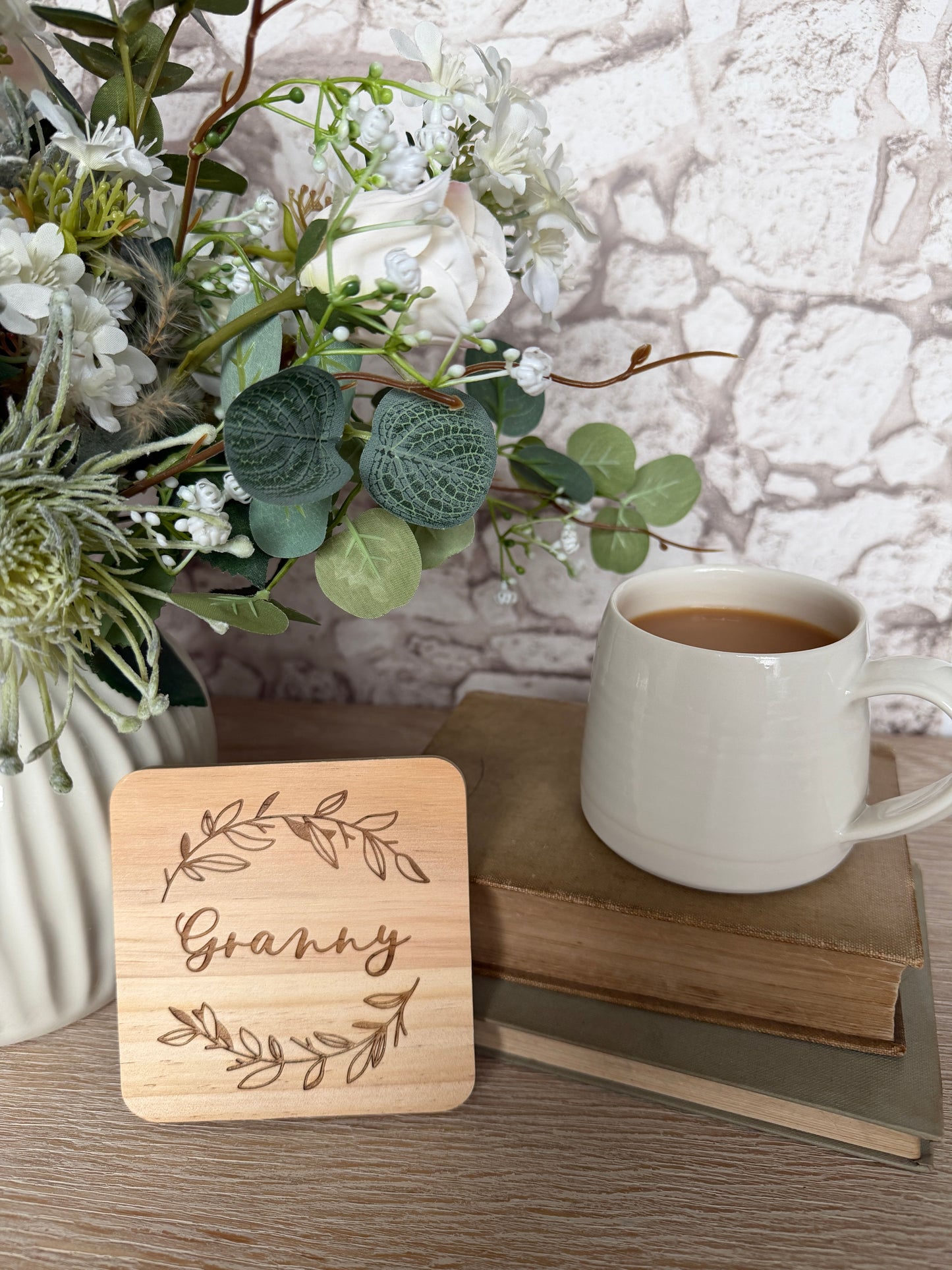 Granny engraved wooden coaster