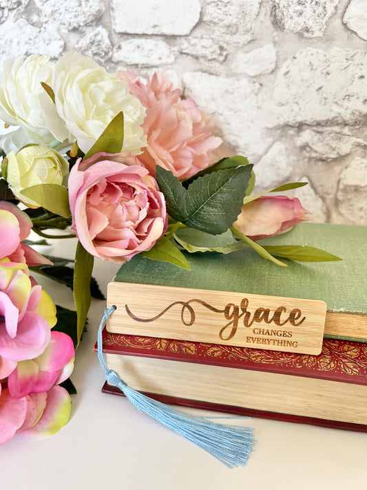 Grace changes everything wooden engraved bookmark