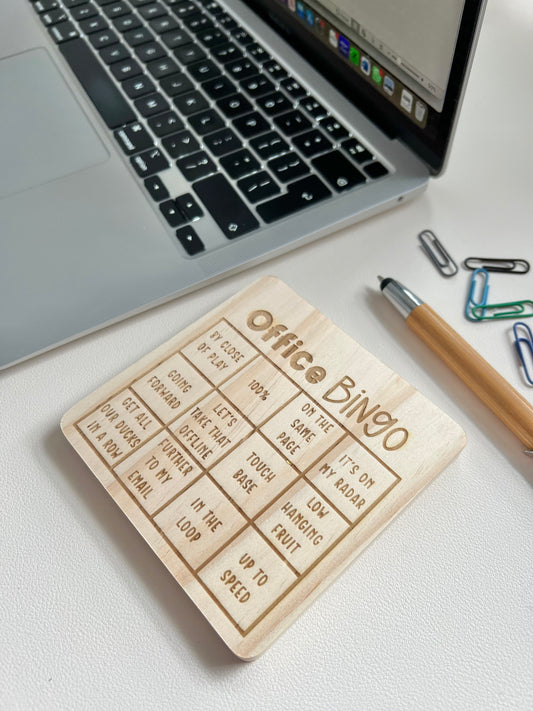 Office bingo engraved wooden coaster