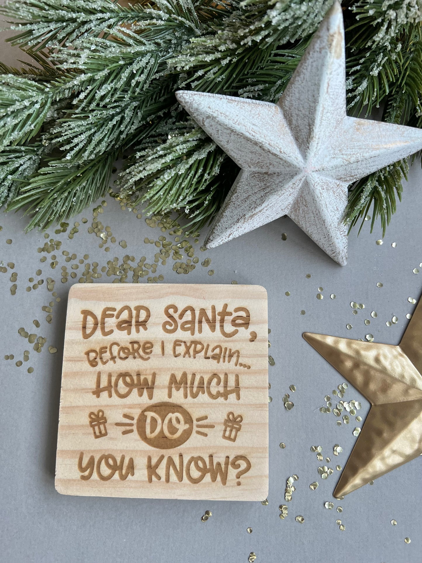 Dear Santa wooden engraved coaster