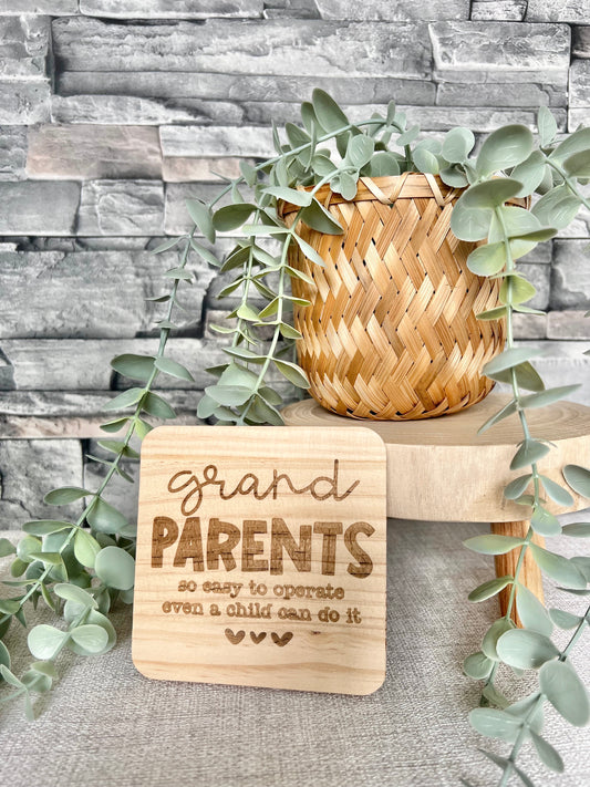 Grandparents easy to operate engraved wooden coaster