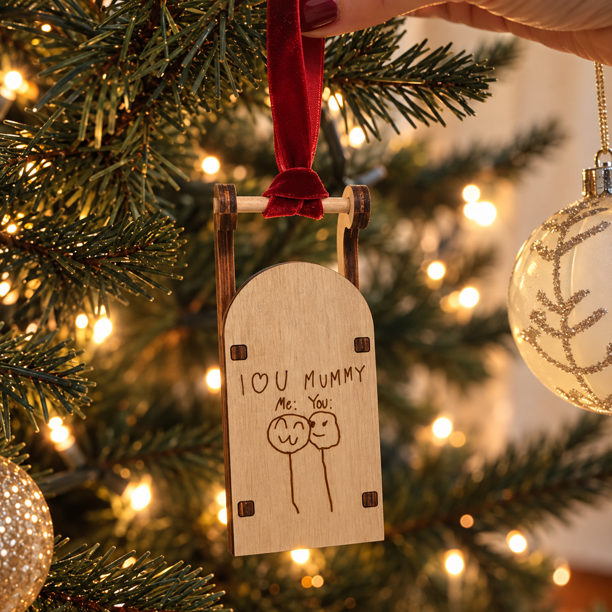 Handwriting Keepsake Wooden Sleigh Christmas Tree Decoration