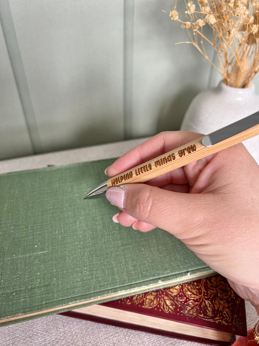 Helping little minds grow engraved bamboo pen