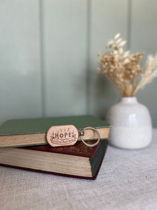 HOPE (Hold on. Pain ends) engraved keyring