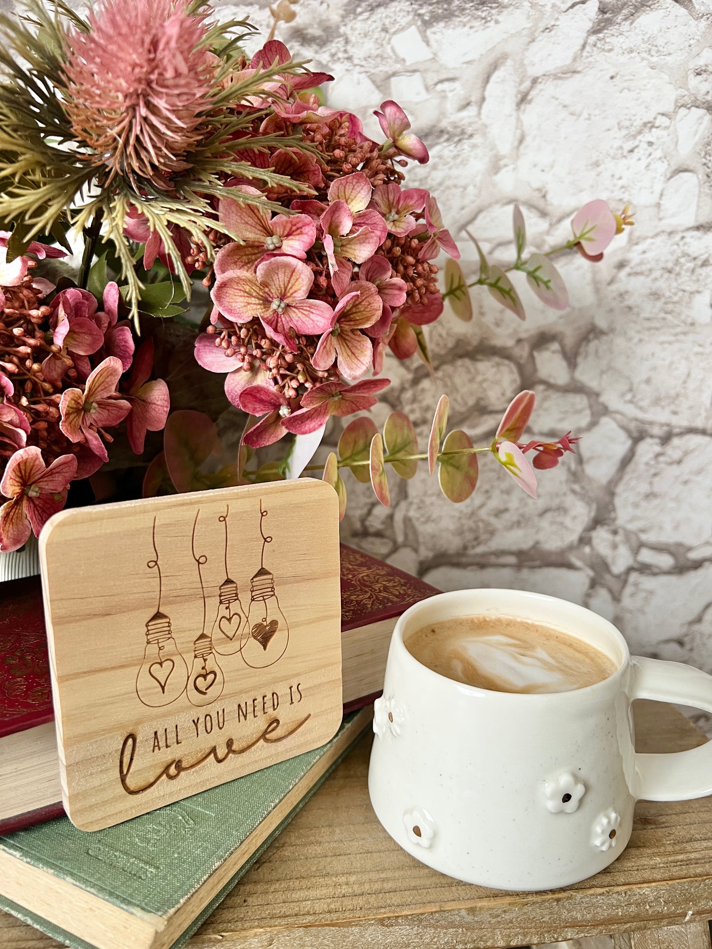 All you need is love engraved wooden coaster