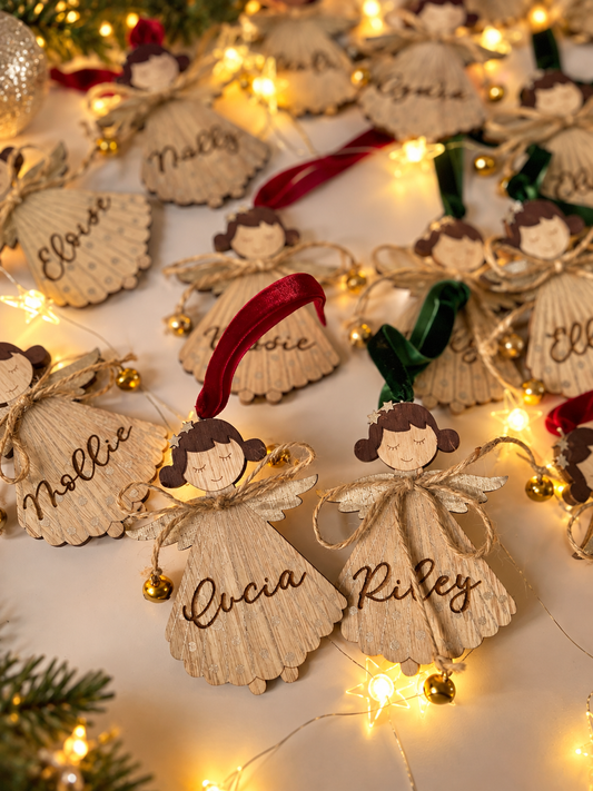 Personalised Wooden Angel Christmas Tree Decoration