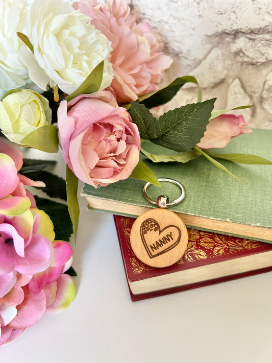 Nanny heart engraved keyring