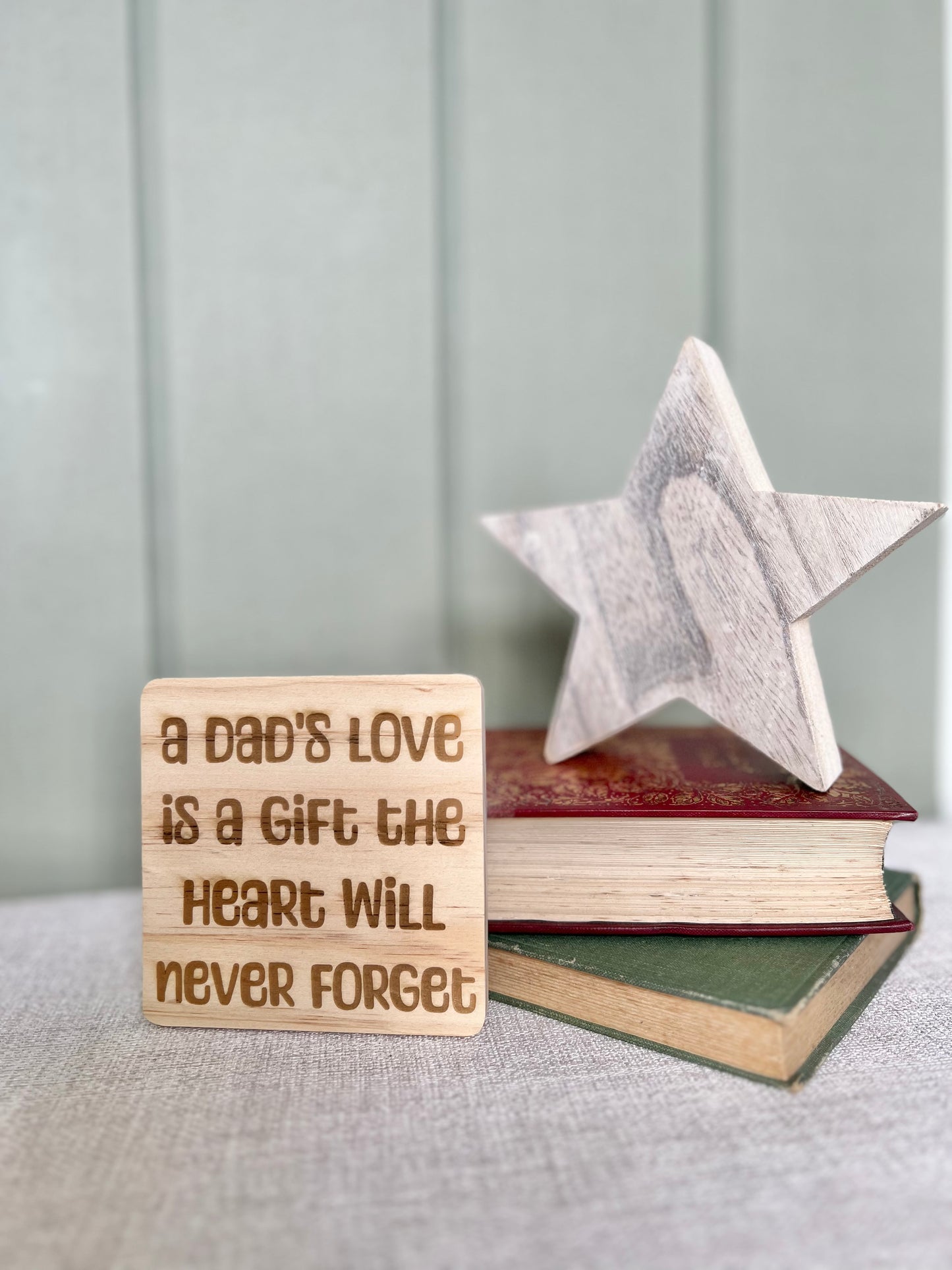 A Dad's love engraved wooden coaster