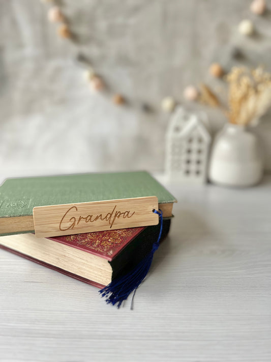 Grandpa engraved wooden bookmark