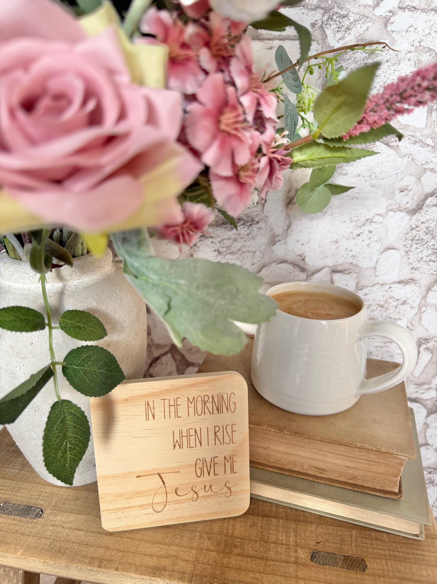 Give me Jesus engraved wooden coaster