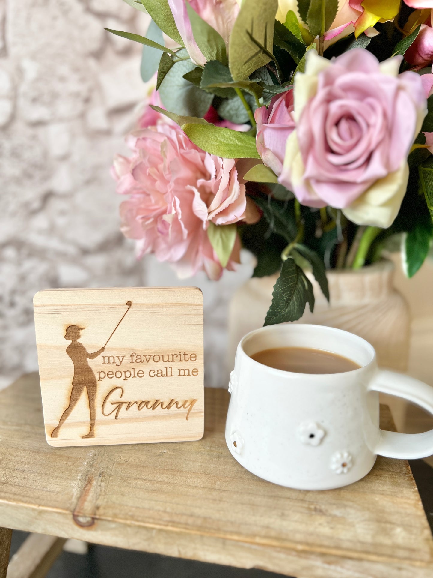 Golf engraved wooden coaster - Granny / Granda