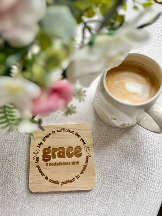 Grace engraved wooden coaster
